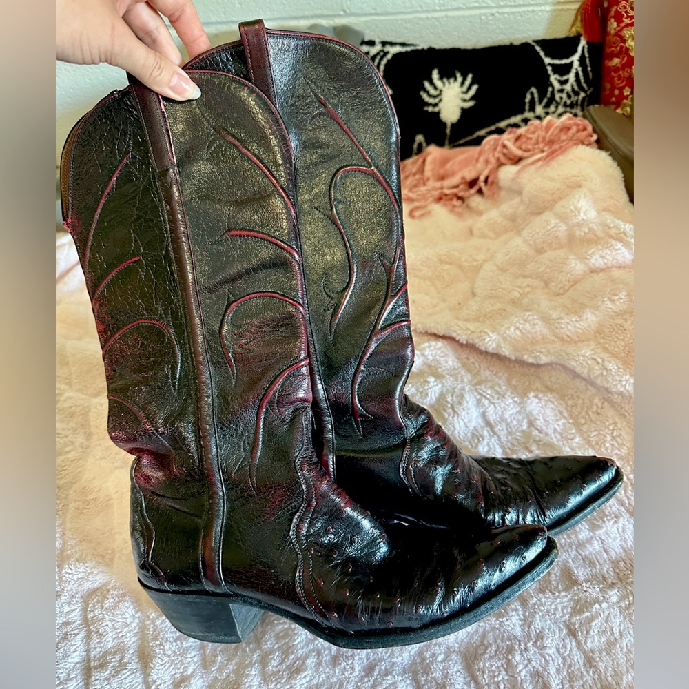 Ostrich Skin Cowgirl Boots - Size 7.5 D